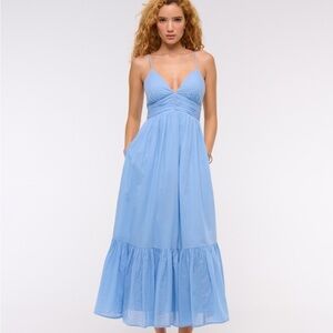 Abercrombie & Fitch Light Blue Spaghetti-Strap Midi Dress